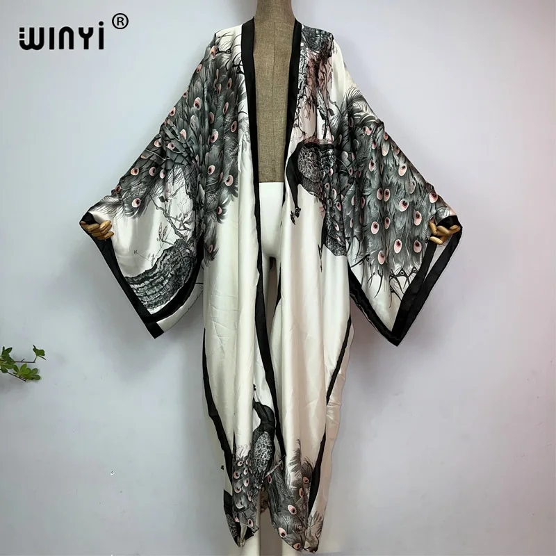 Women'S Fashion Kimono - Winyi Zomer Klassieke Pauw Print Kimono