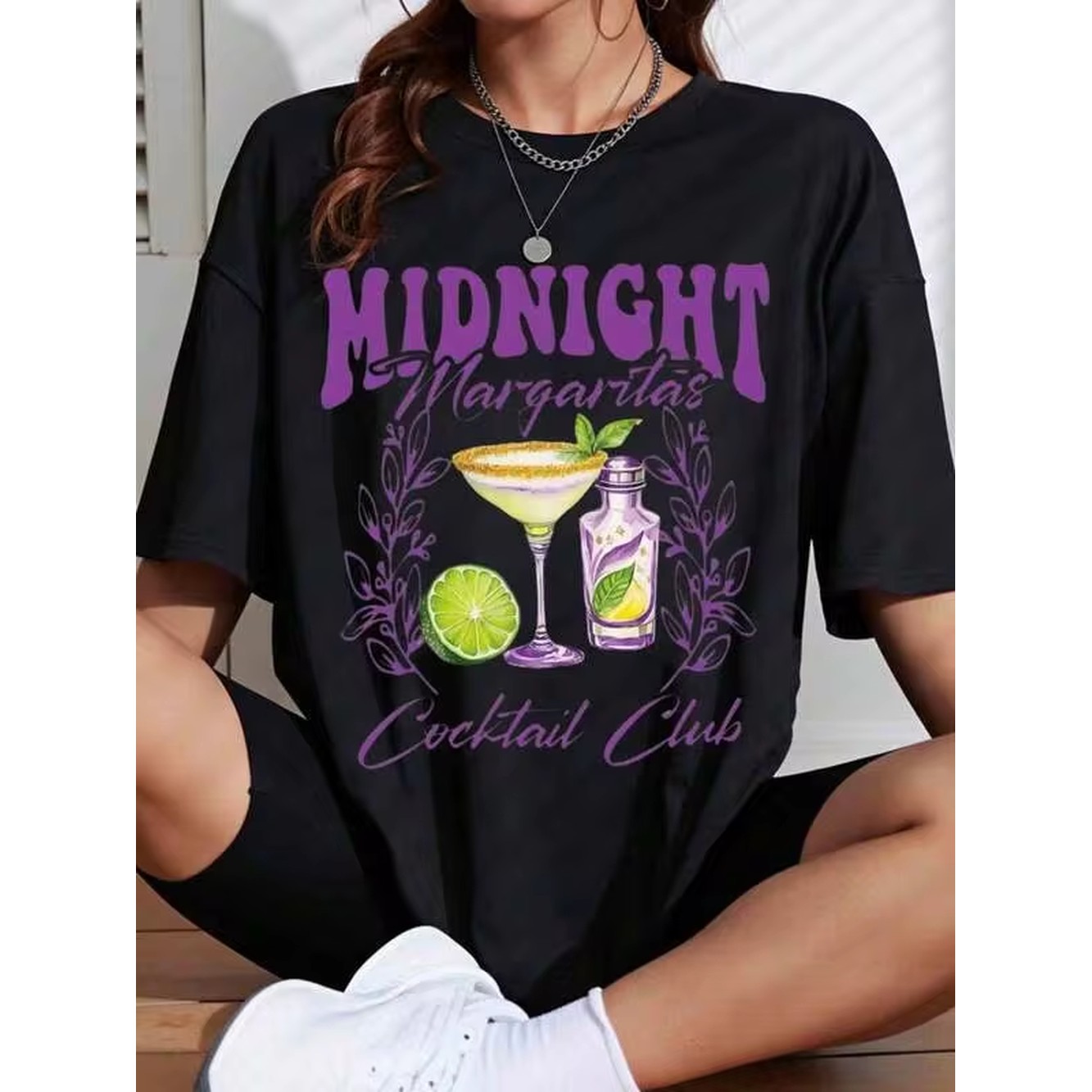 Women'S Fashion Graphic Tees - Midnight Margaritas Cocktail Club T-shirt Dames
