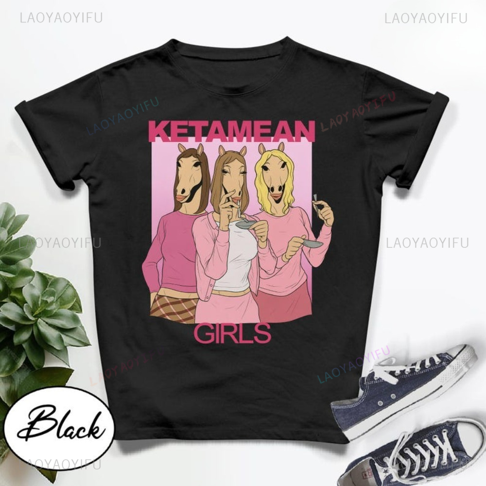 Women'S Fashion Graphic Tees - Ketamisch Grappig Paard Meisje Grafische T-shirt