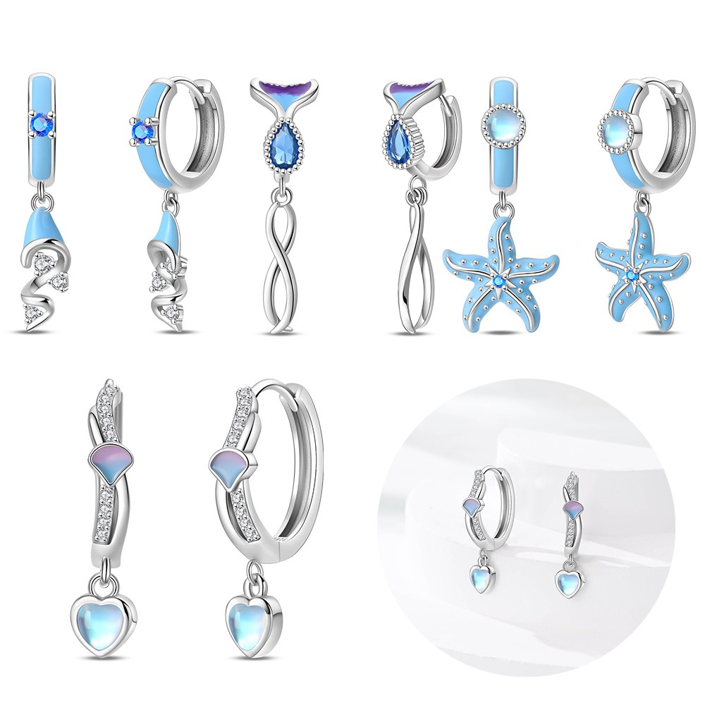Women'S Fashion Website - Zilveren kleuren blauwe zeester oorbellen hoepel