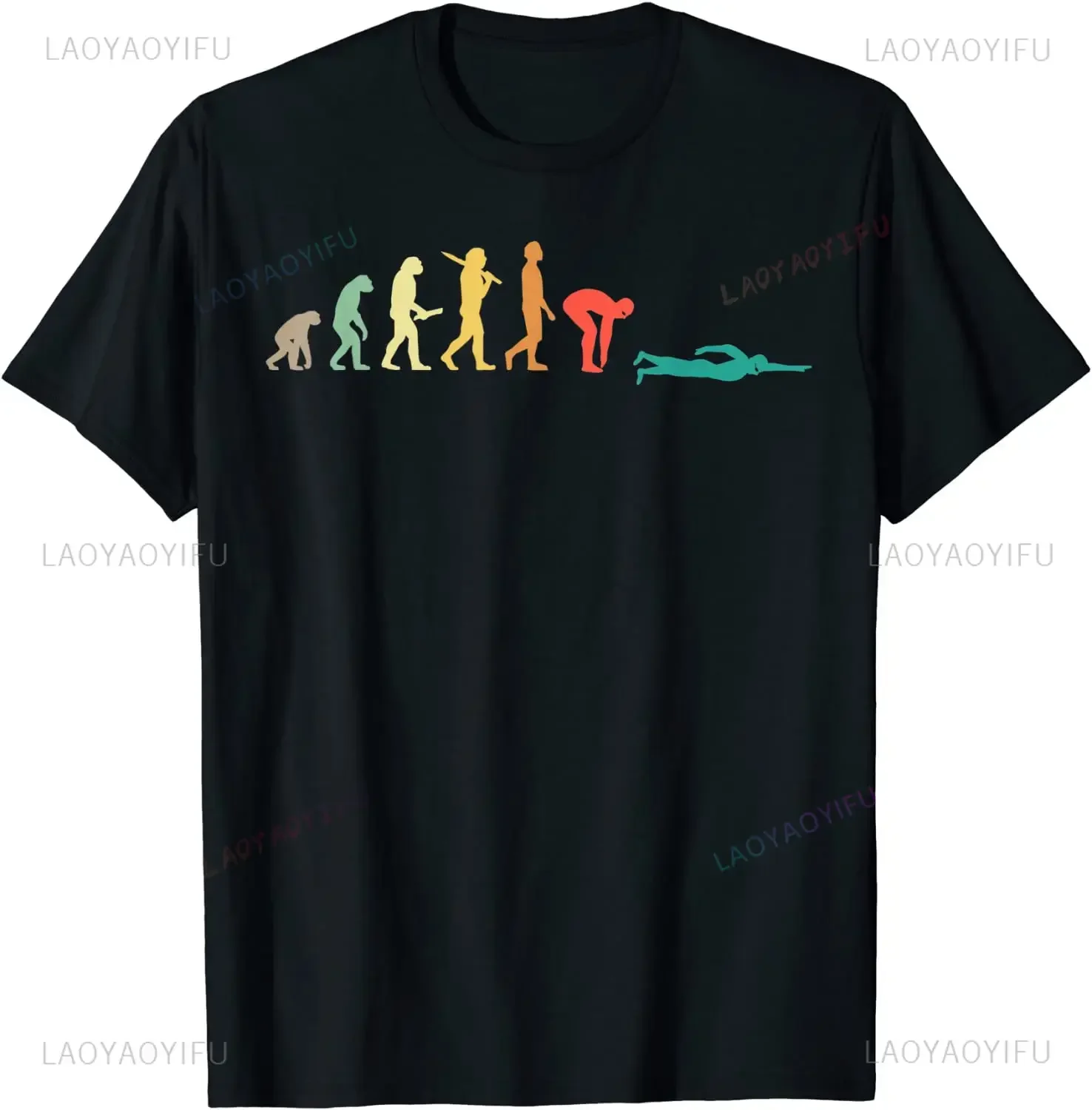 Women'S Fashion Graphic Tees - Retro Grafisch Zwemmen Evolutie Cadeau Voor