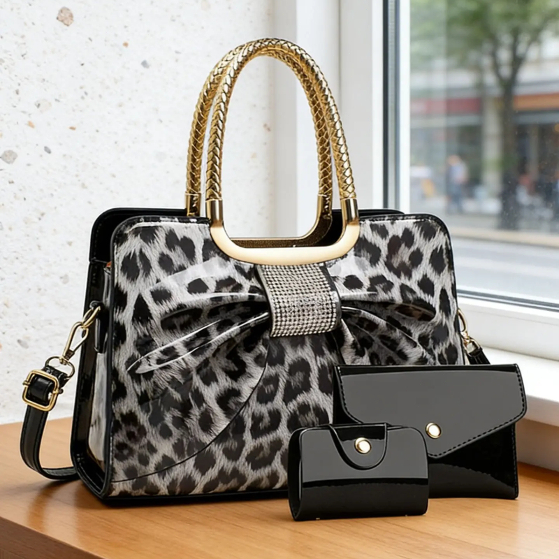 Crossbody Bag Women - Damestas met vlinderknoop en luipaardprint, hoogwaardige