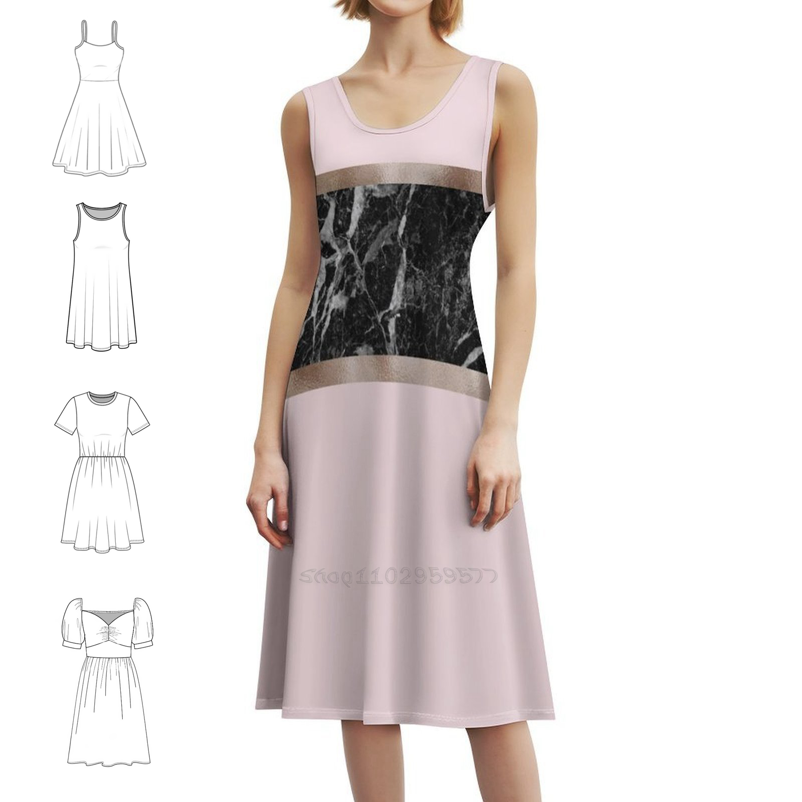 Aardbeien en crème-zwart marme - Women Fashion Gown recensie en prijs