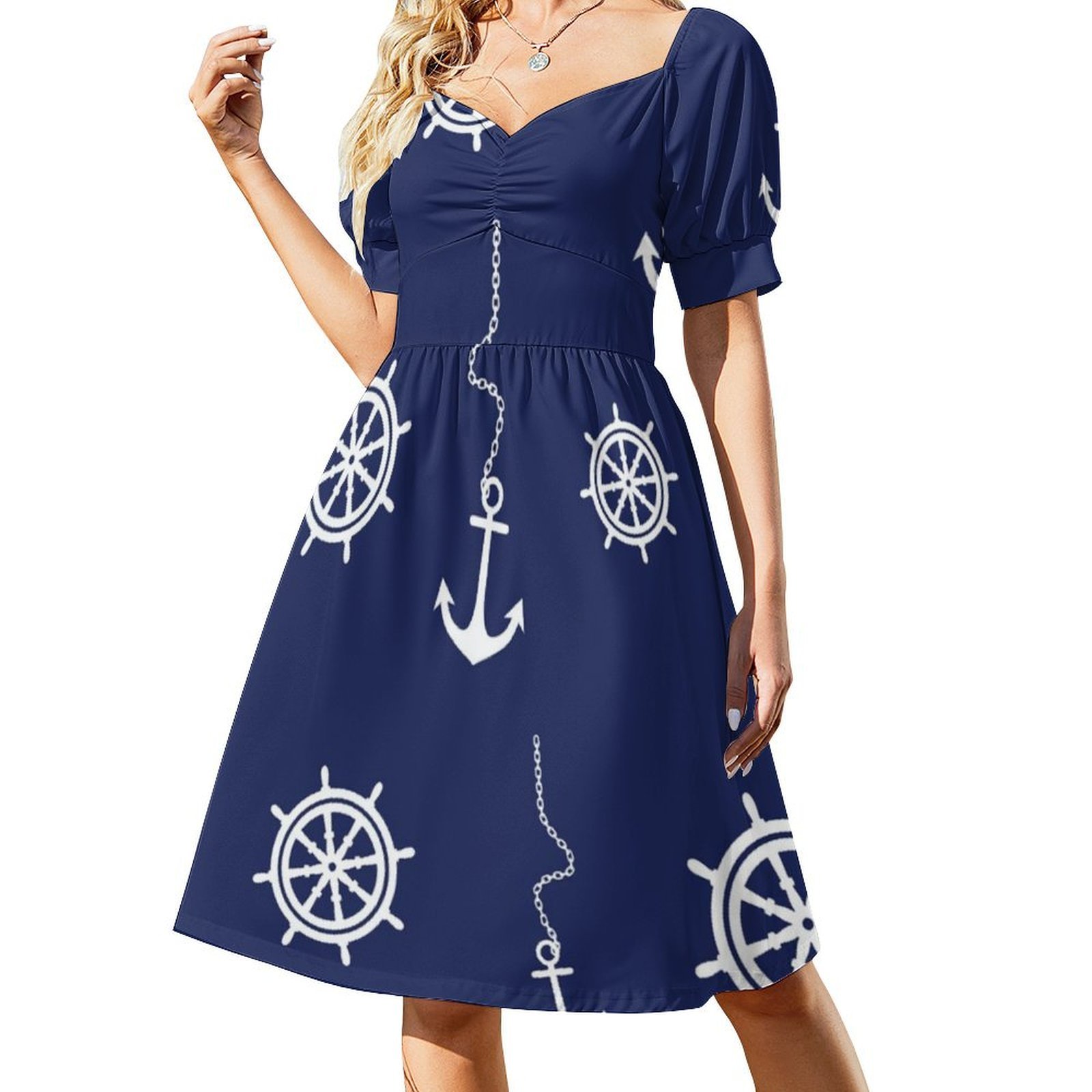Patroon-marineblauwe en witte  - Women Fashion Gown recensie en prijs