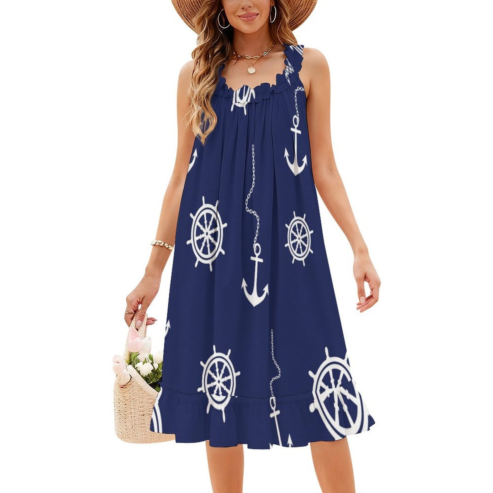 Patroon-marineblauwe en witte  - Women Fashion Gown recensie en prijs